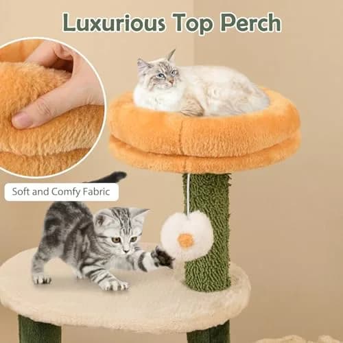 PETSITE 45 Inch Flower Cat Tree with Scratching Posts & Perch | Multi-Level Cat Tower for Indoor Cats thumbnail 5