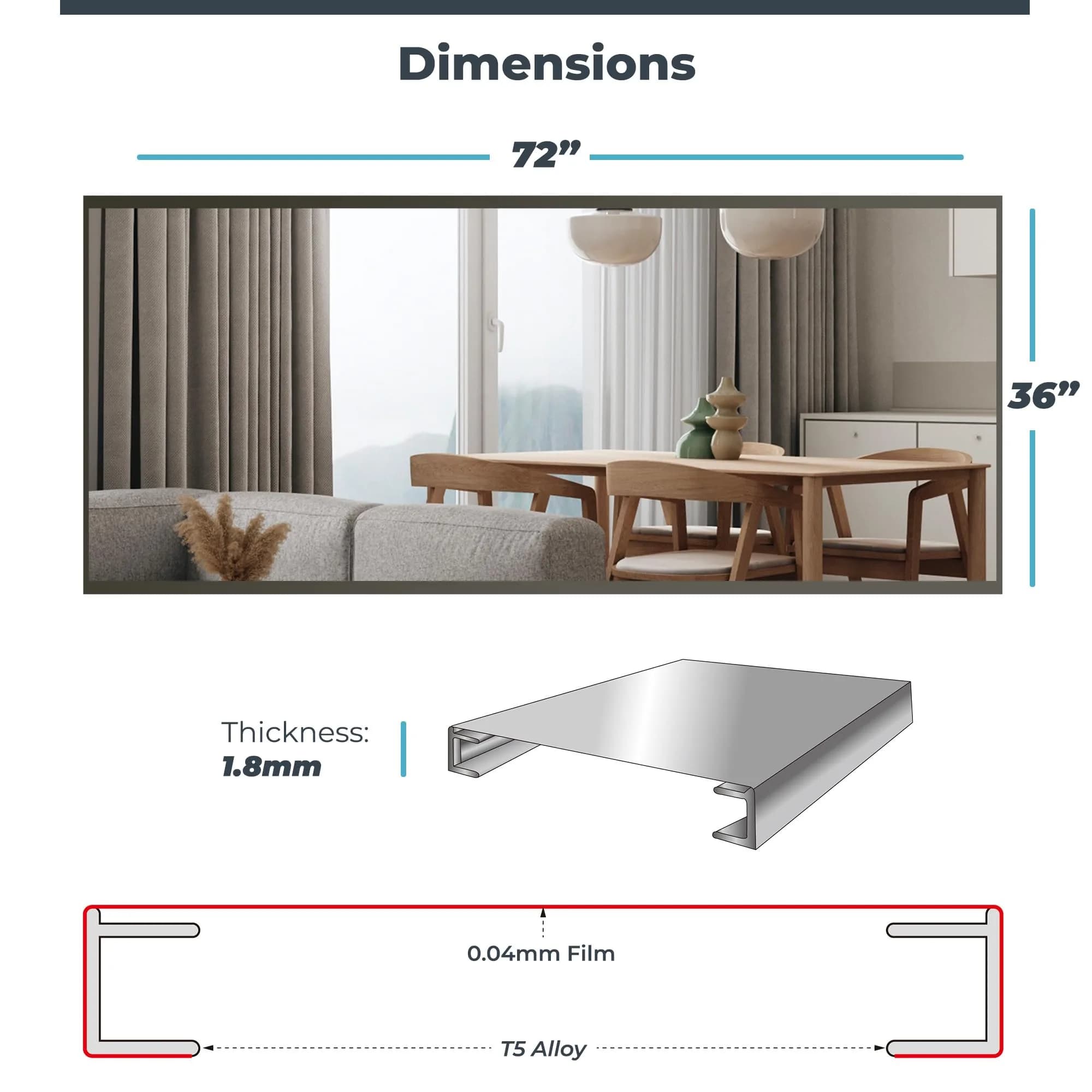 Fab Glass and Mirror Full Length Gym Mirror 36" x 72" Gold | Shatterproof, Unbreakable, Lightweight thumbnail 8