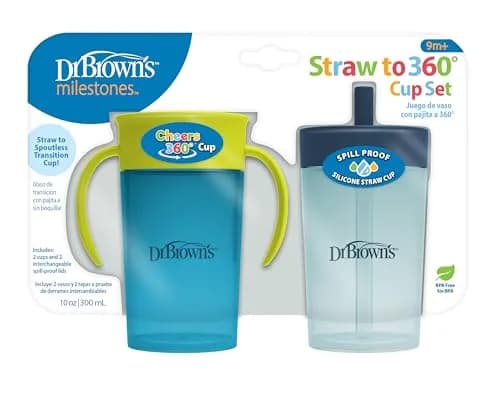 Dr. Brown's Milestones Straw to 360 Cup Set, Blue Green, 10 oz | Leak-proof toddler training cup thumbnail 2