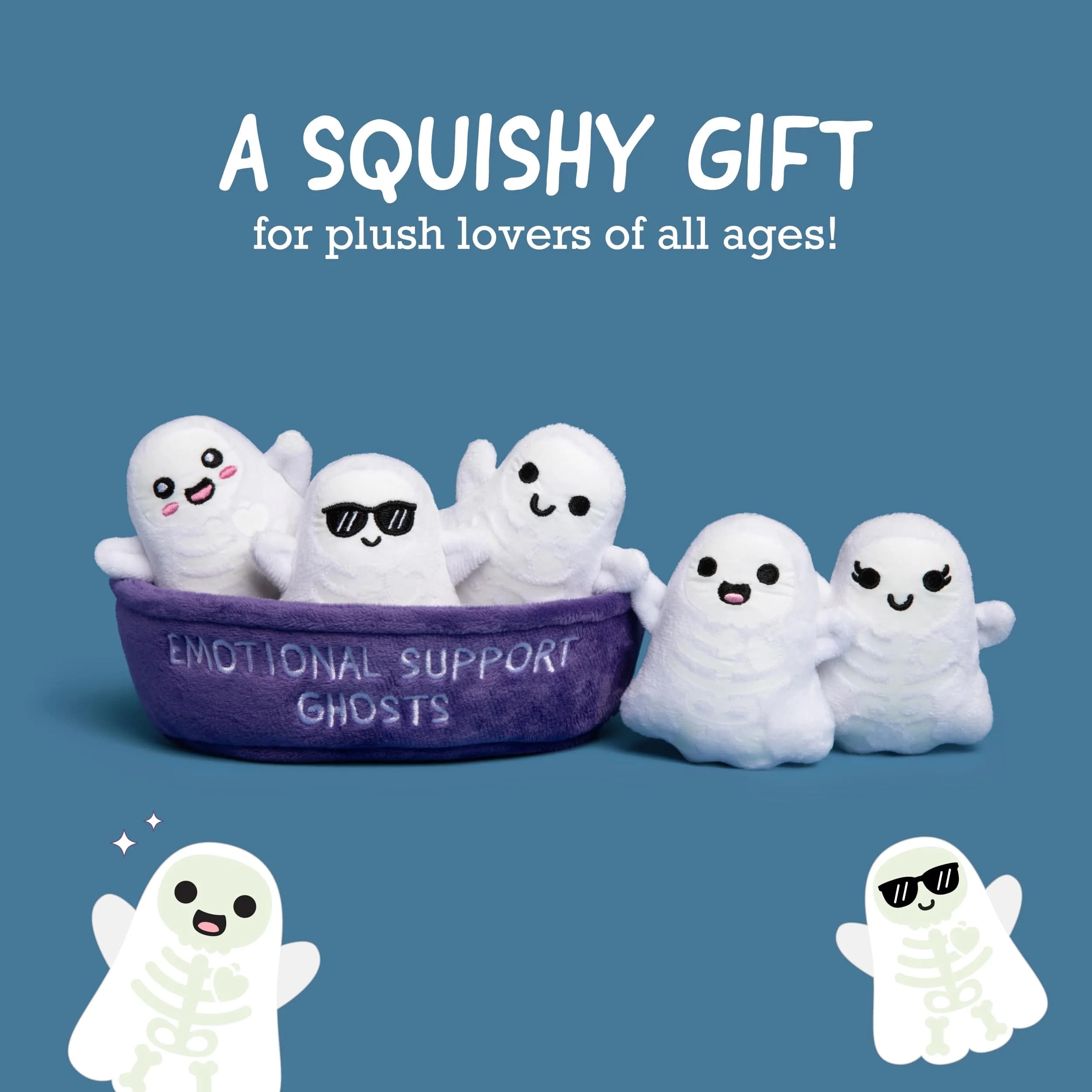 WHAT DO YOU MEME? Emotional Support Ghosts Plushies (5-Pack with Basket) | Cute Halloween Toys for Kids 6-12 - view 2