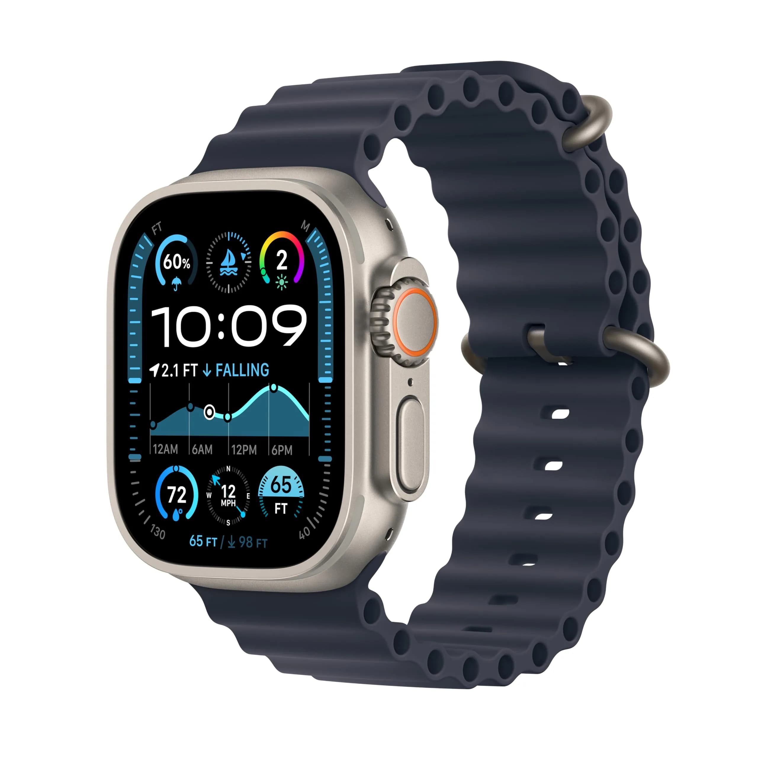 Apple Watch Ultra 2 (GPS + Cellular, 49mm) Natural Titanium Case with Navy Ocean Band - Renewed - main product image
