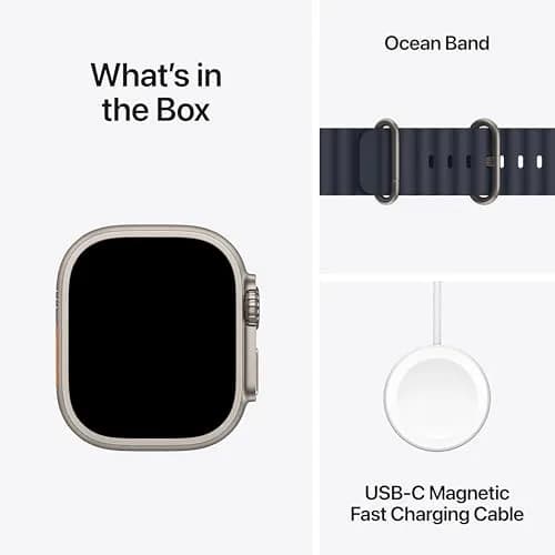 Apple Watch Ultra 2 [GPS + Cellular, 49mm] Natural Titanium Case with Navy Ocean Band, One Size | Advanced Sports & Adventure Smartwatch thumbnail 6