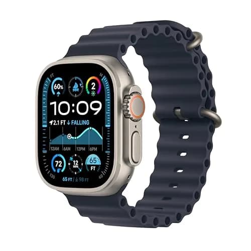 Apple Watch Ultra 2 [GPS + Cellular, 49mm] Natural Titanium Case with Navy Ocean Band, One Size | Advanced Sports & Adventure Smartwatch thumbnail 1