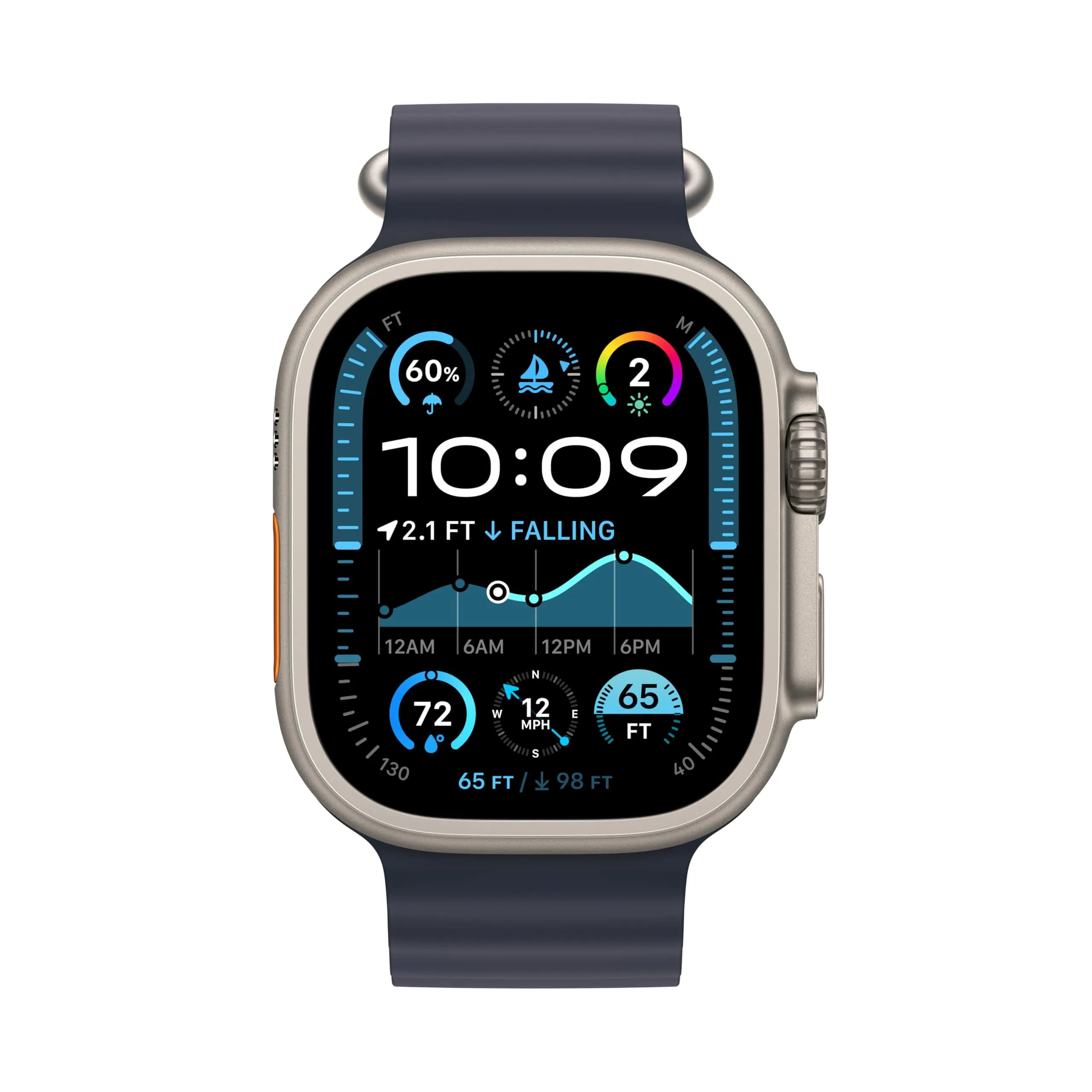 Apple Watch Ultra 2 (GPS + Cellular, 49mm) Natural Titanium Case with Navy Ocean Band - Renewed - view 2