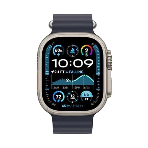 Apple Watch Ultra 2 [GPS + Cellular, 49mm] Natural Titanium Case with Navy Ocean Band, One Size | Advanced Sports & Adventure Smartwatch thumbnail 2