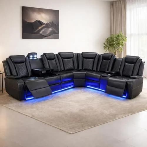 FUOROLA Sectional Sofa with Power Recliner & LED, Black | Modular Living Room Couch with Wireless Charging & Storage thumbnail 1