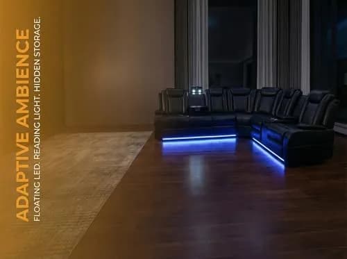 FUOROLA Sectional Sofa with Power Recliner & LED, Black | Modular Living Room Couch with Wireless Charging & Storage thumbnail 6