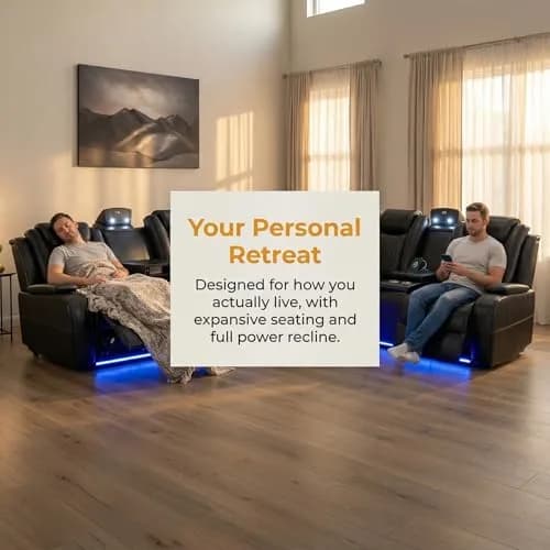 FUOROLA Sectional Sofa with Power Recliner & LED, Black | Modular Living Room Couch with Wireless Charging & Storage thumbnail 7