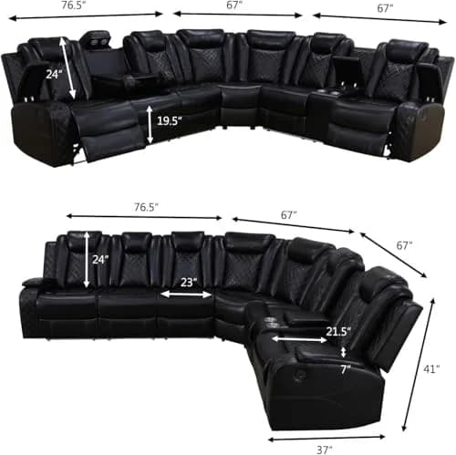 FUOROLA Sectional Sofa with Power Recliner & LED, Black | Modular Living Room Couch with Wireless Charging & Storage thumbnail 2