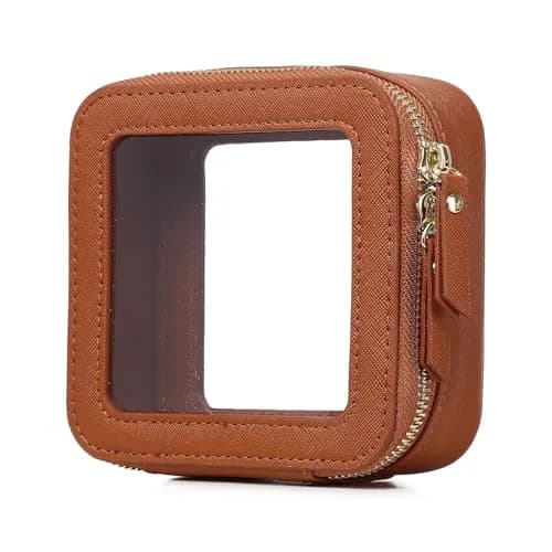 Pinkmik Small Clear Mini Makeup Bag, Brown (MINI-1) | TSA Approved Travel Cosmetic Pouch thumbnail 1