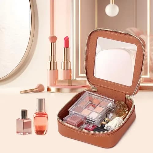 Pinkmik Small Clear Mini Makeup Bag, Brown (MINI-1) | TSA Approved Travel Cosmetic Pouch thumbnail 4