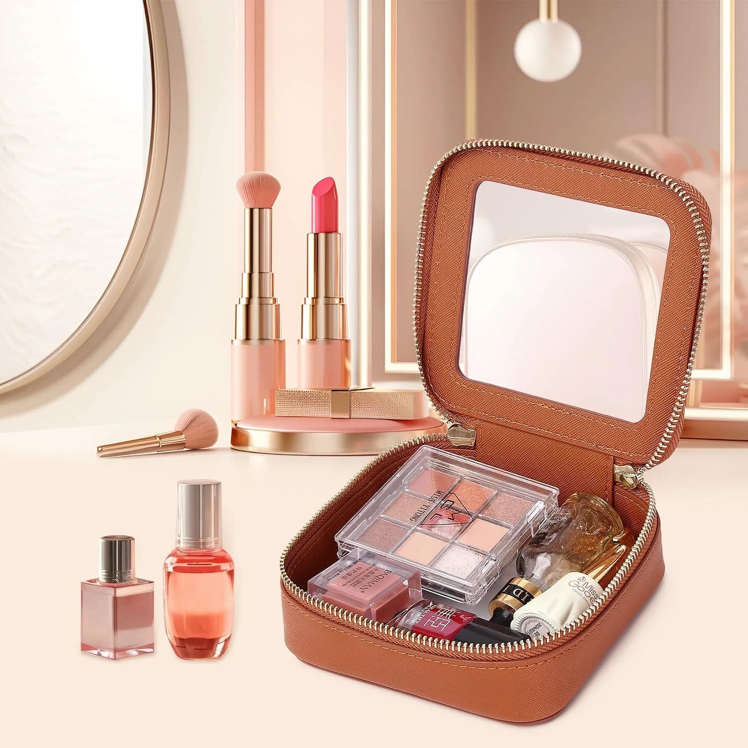 Pinkmik Small Clear Mini Makeup Bag, Brown (MINI-1) | TSA Approved Travel Cosmetic Pouch - view 4