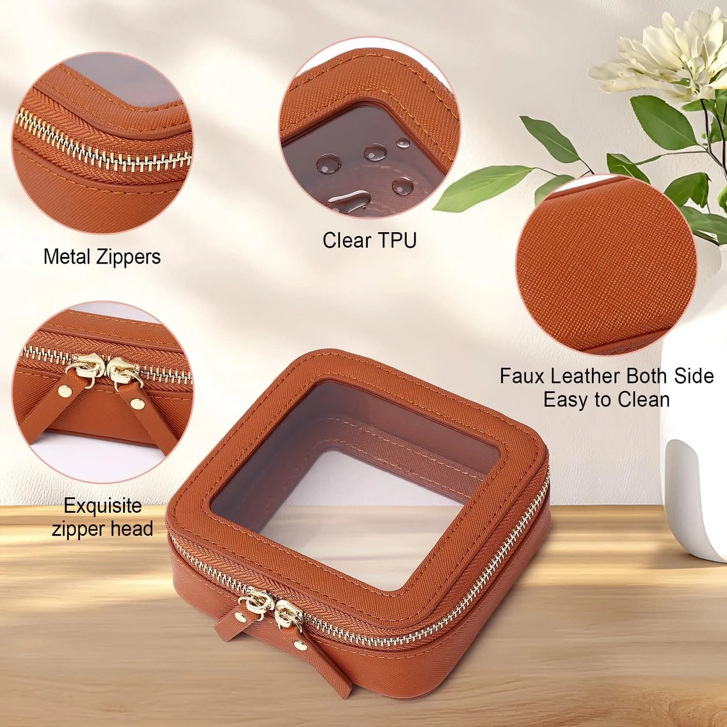 Pinkmik Small Clear Mini Makeup Bag, Brown (MINI-1) | TSA Approved Travel Cosmetic Pouch - view 5