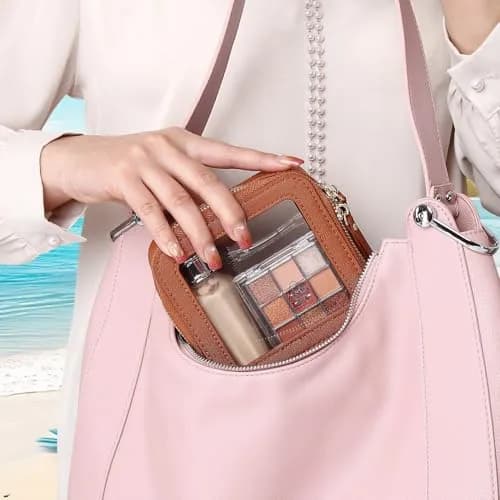 Pinkmik Small Clear Mini Makeup Bag, Brown (MINI-1) | TSA Approved Travel Cosmetic Pouch thumbnail 2