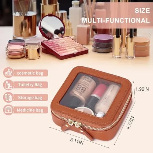 Pinkmik Small Clear Mini Makeup Bag, Brown (MINI-1) | TSA Approved Travel Cosmetic Pouch thumbnail 3