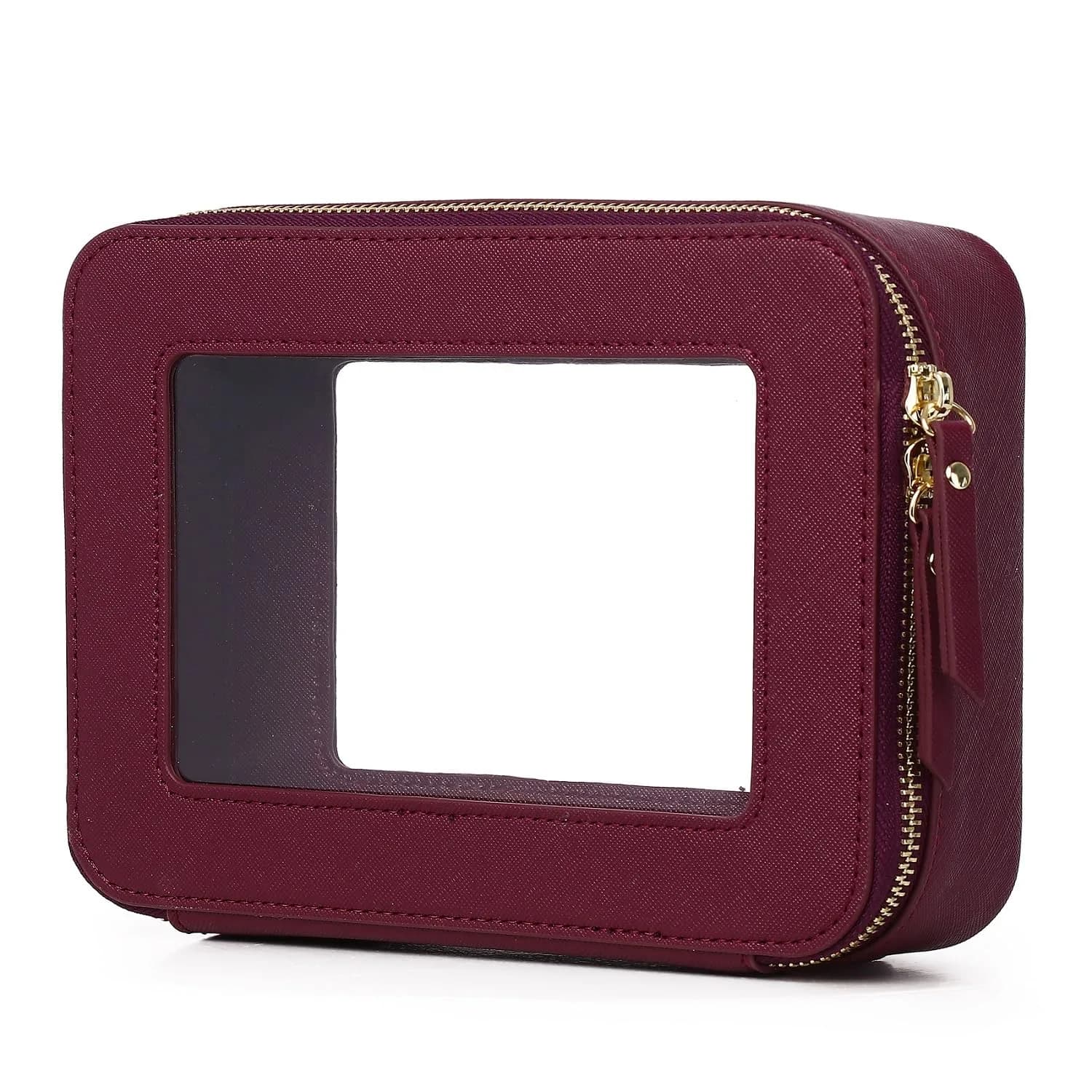 Pinkmik Clear Makeup Bag - Medium Size, D/Burgundy - main product image