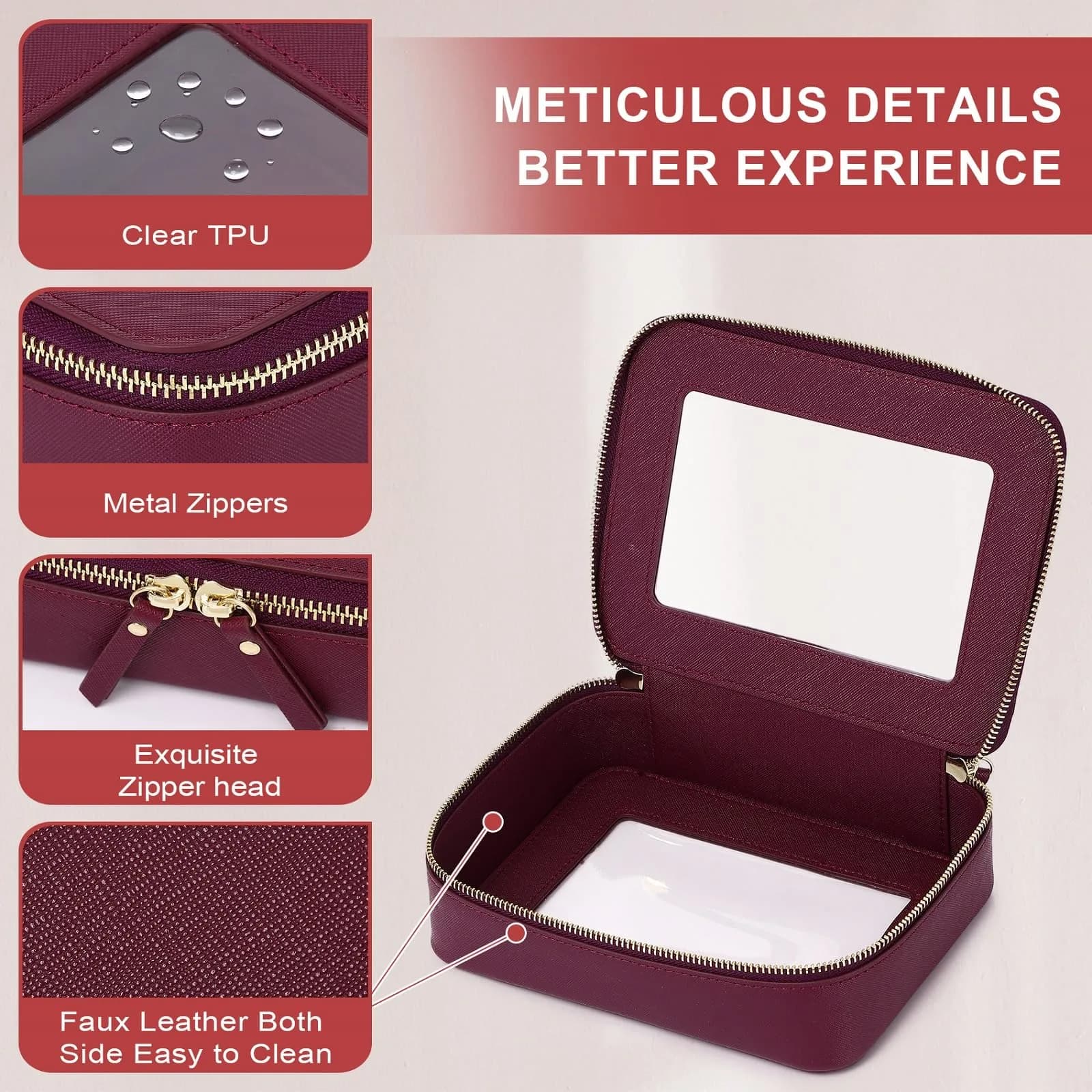 Pinkmik Clear Makeup Bag - Medium Size, D/Burgundy - view 4