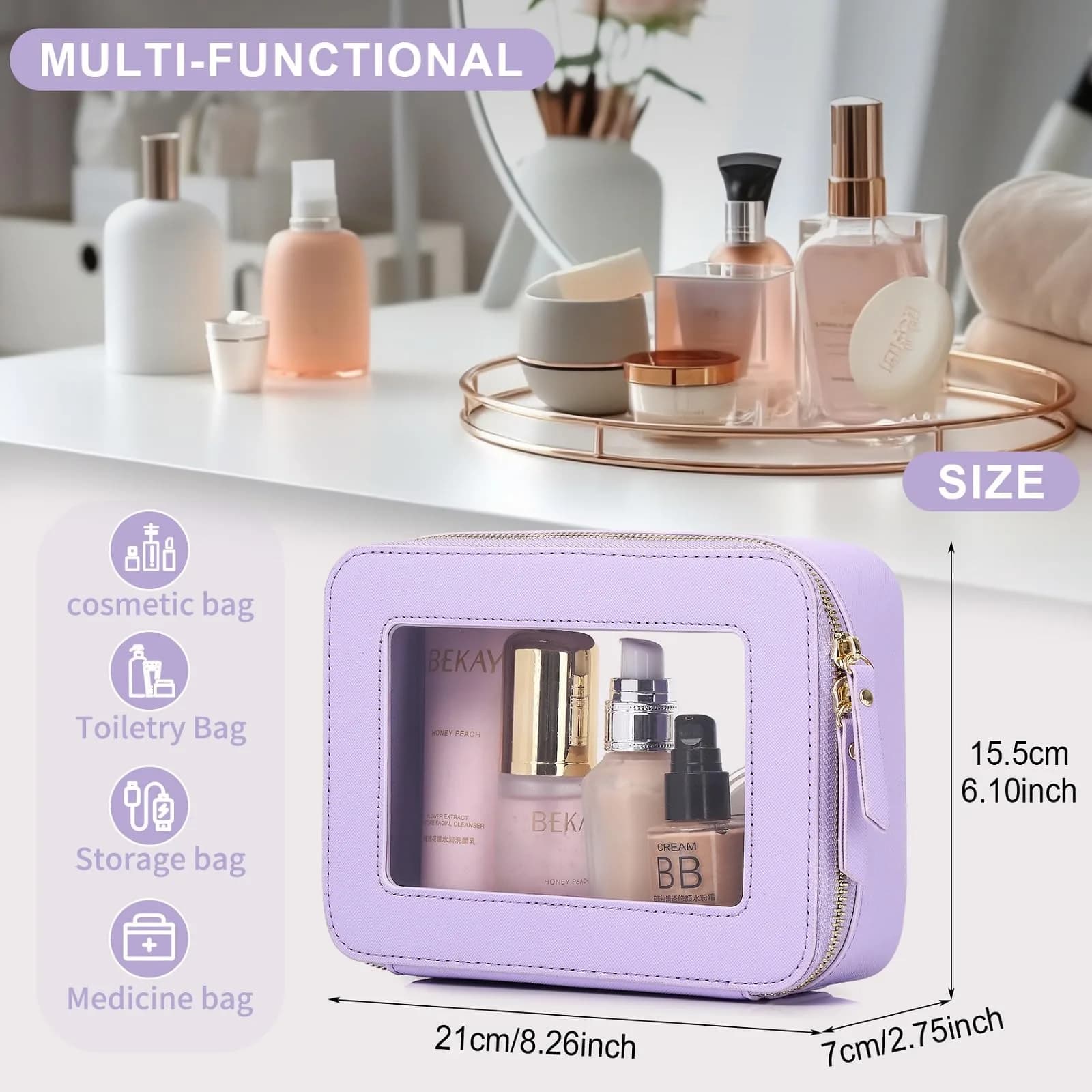 Pinkmik D/Purple Medium Clear Makeup Bag - TSA Approved Travel Cosmetic Case - view 3