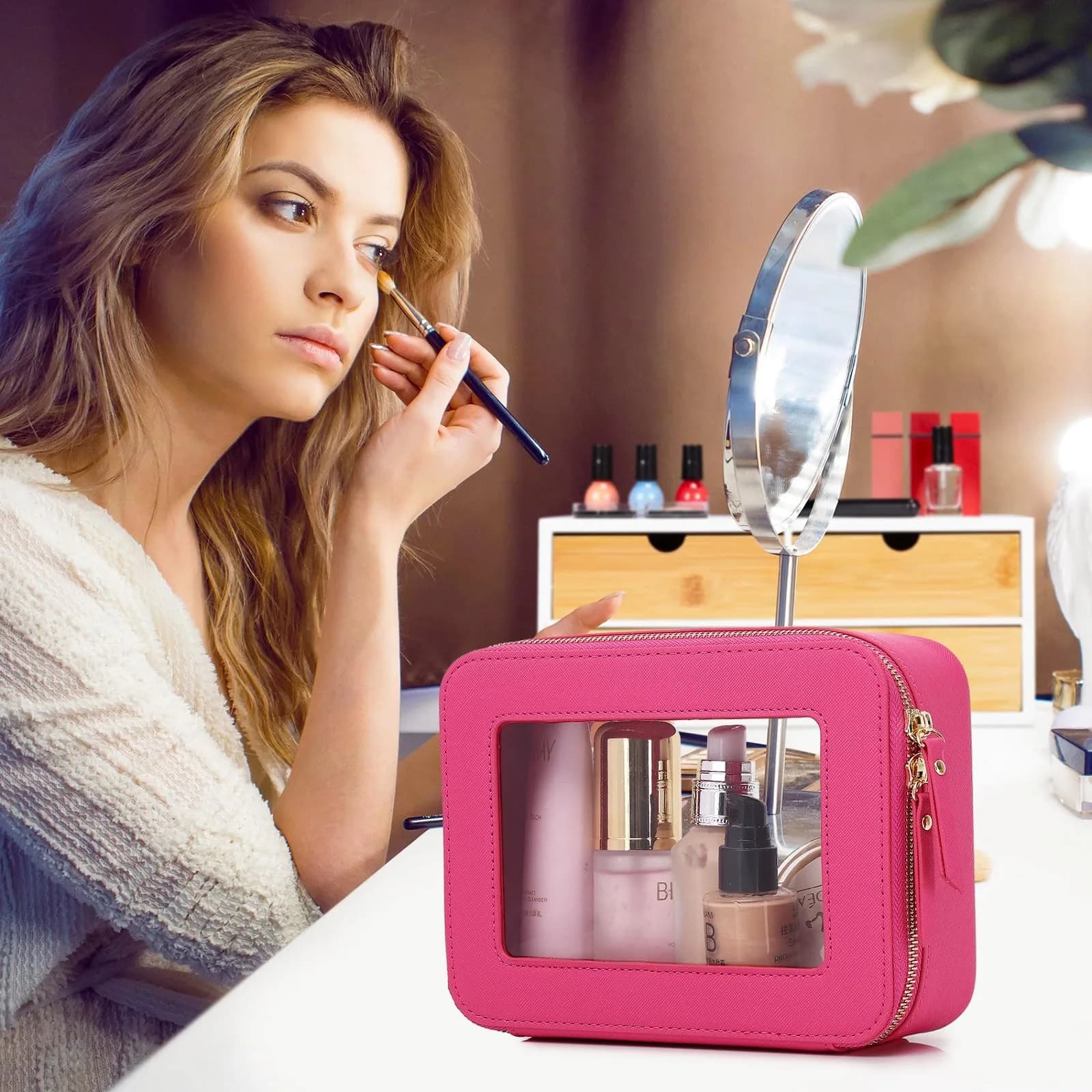 Pinkmik D/Fuxia Clear Makeup Bag - Medium Size | TSA Approved Travel Cosmetic Case - view 2