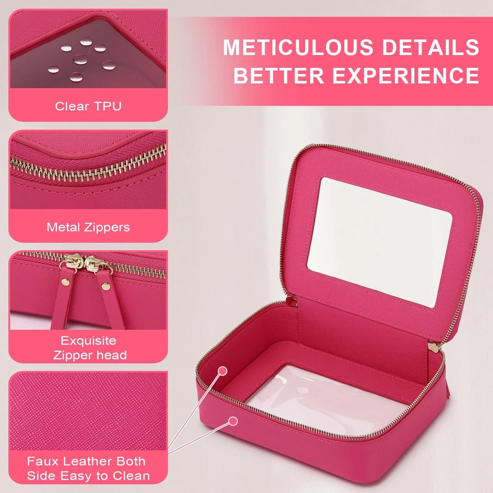 Pinkmik D/Fuxia Clear Makeup Bag - Medium Size | TSA Approved Travel Cosmetic Case - view 4