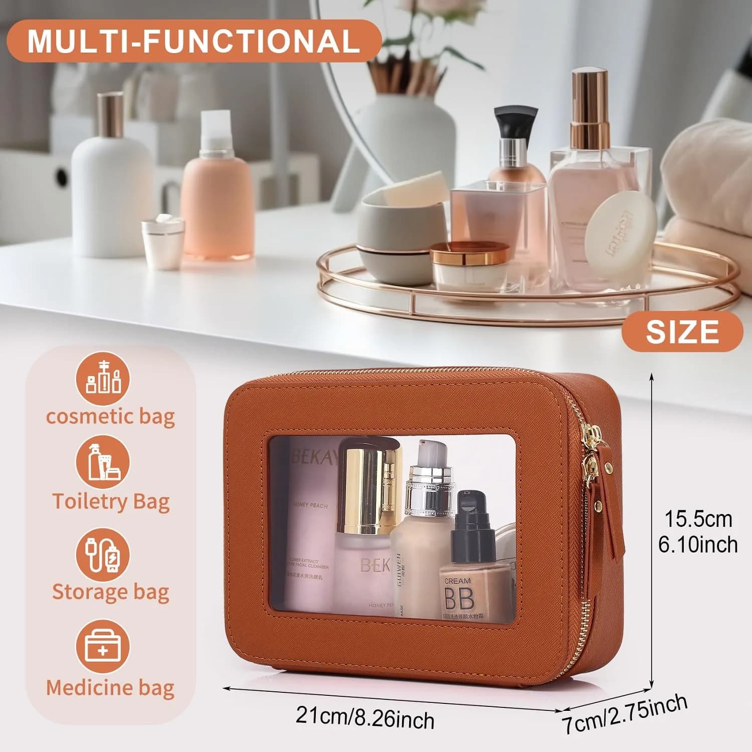 Pinkmik Clear Makeup Bag - Medium Size in D/Brown - view 3