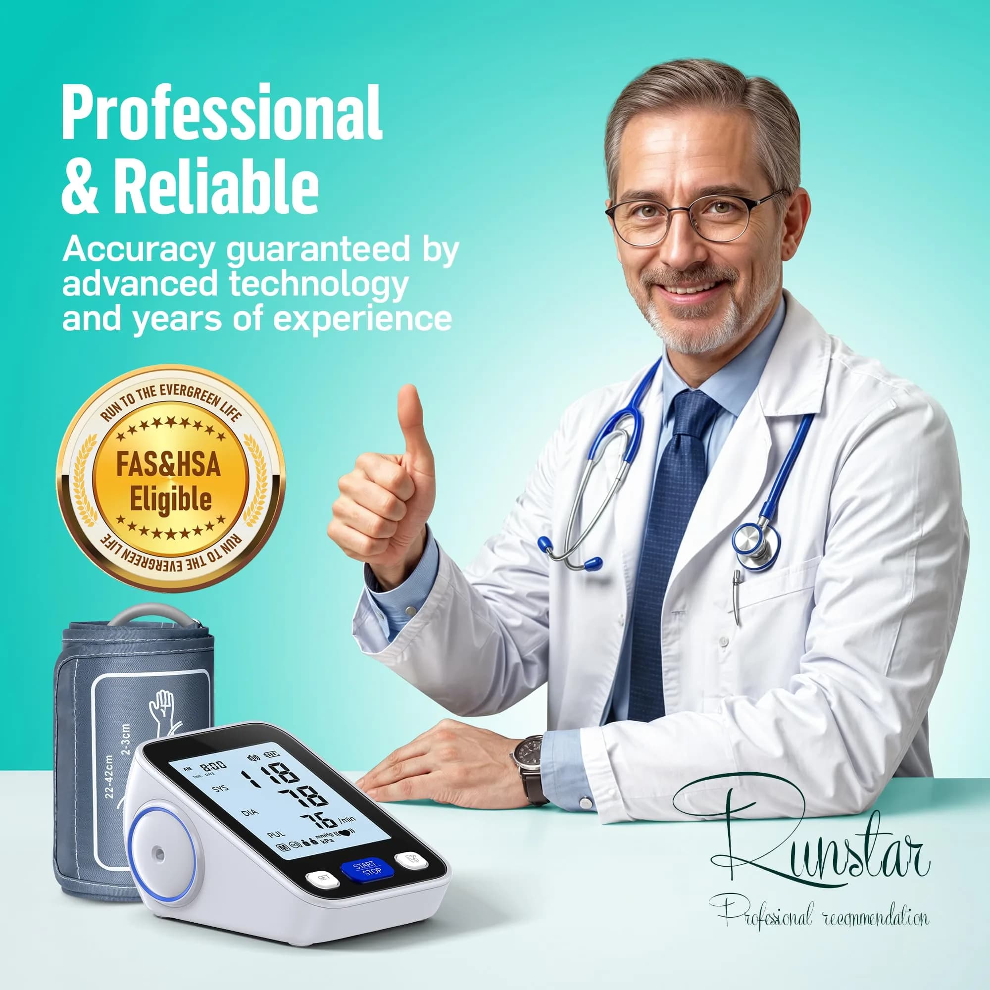 runstar Automatic Arm Blood Pressure Monitor with Wide Cuff (21.8cm - 41.9cm) | High Precision & Reliable Readings - view 2