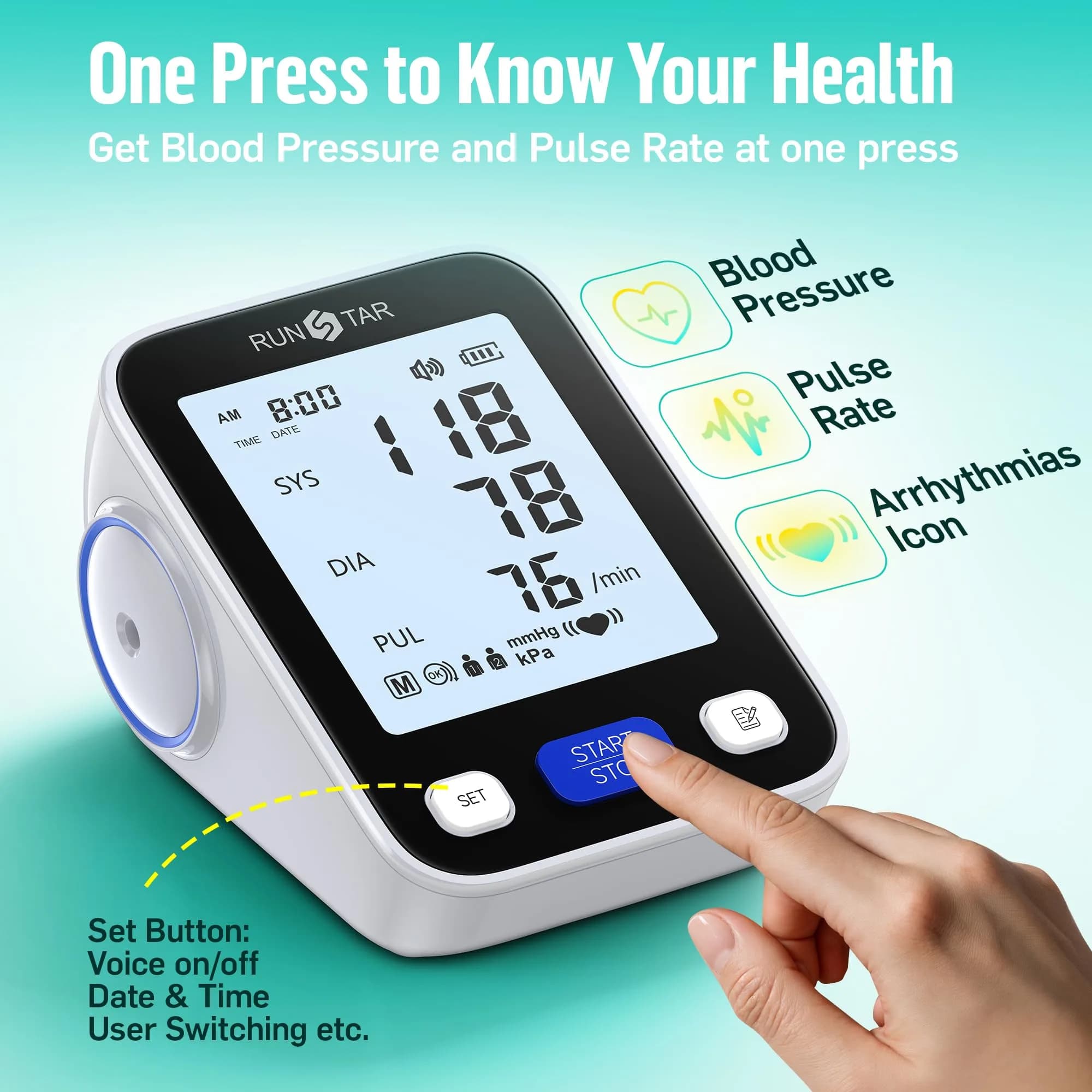 runstar Automatic Arm Blood Pressure Monitor with Wide Cuff (21.8cm - 41.9cm) | High Precision & Reliable Readings - view 3