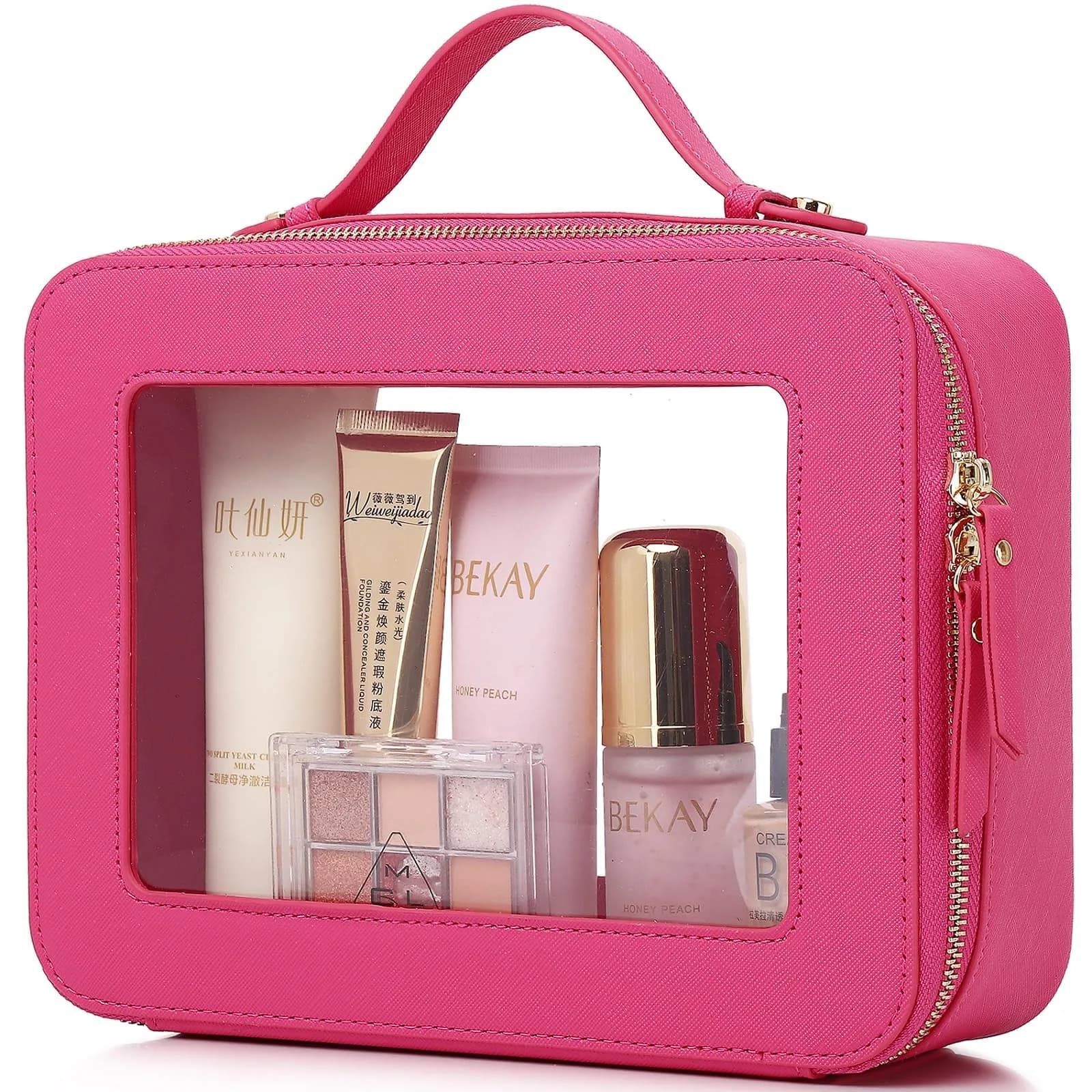 Pinkmik Large C/Fuxia Clear Makeup Bag - TSA Approved Travel Cosmetic Case - main product image