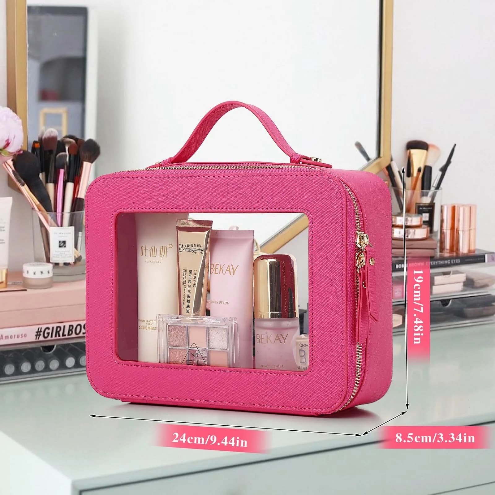 Pinkmik Large C/Fuxia Clear Makeup Bag - TSA Approved Travel Cosmetic Case - view 3