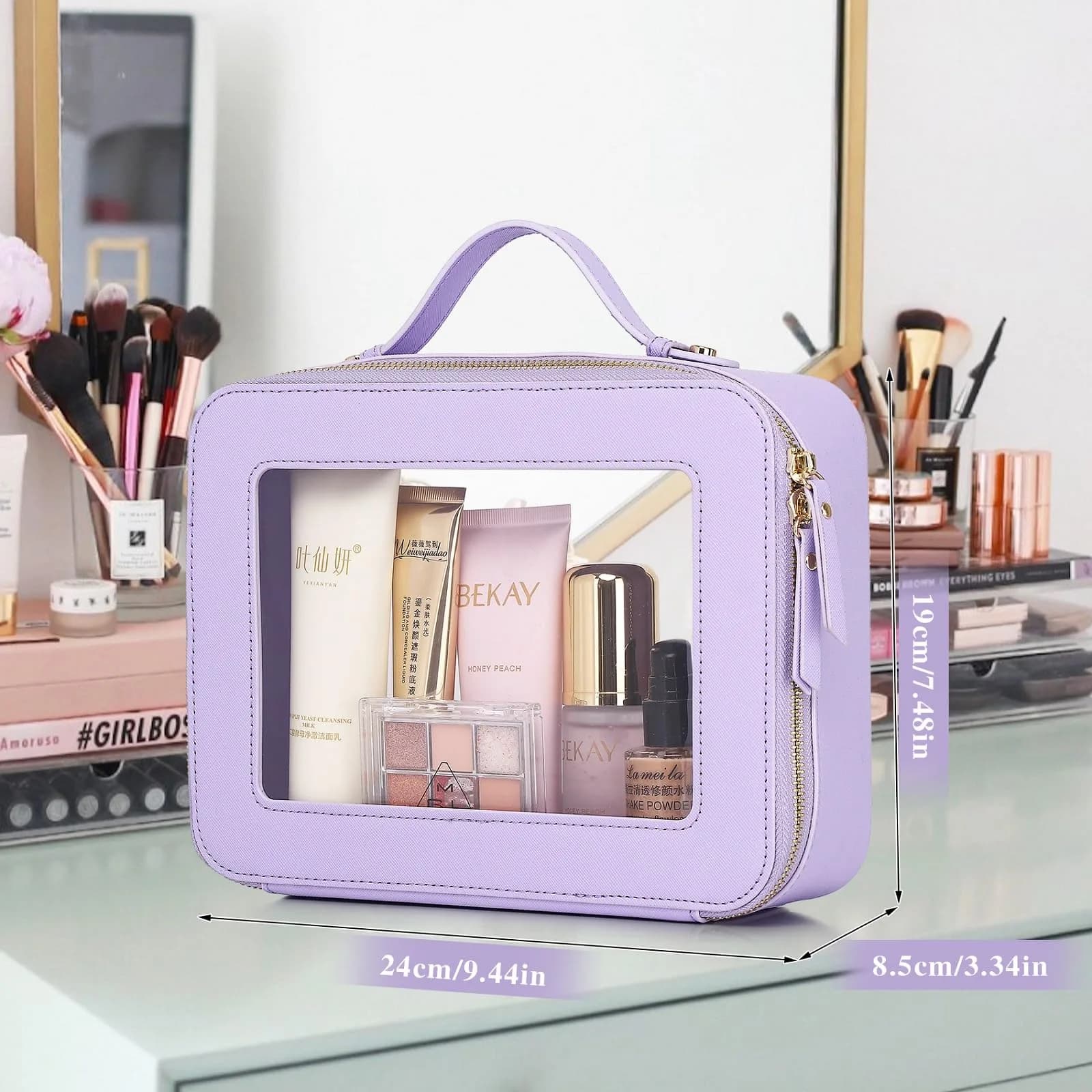 Pinkmik Large C/Purple Clear Makeup Bag | TSA Approved Travel Cosmetic Case - view 3