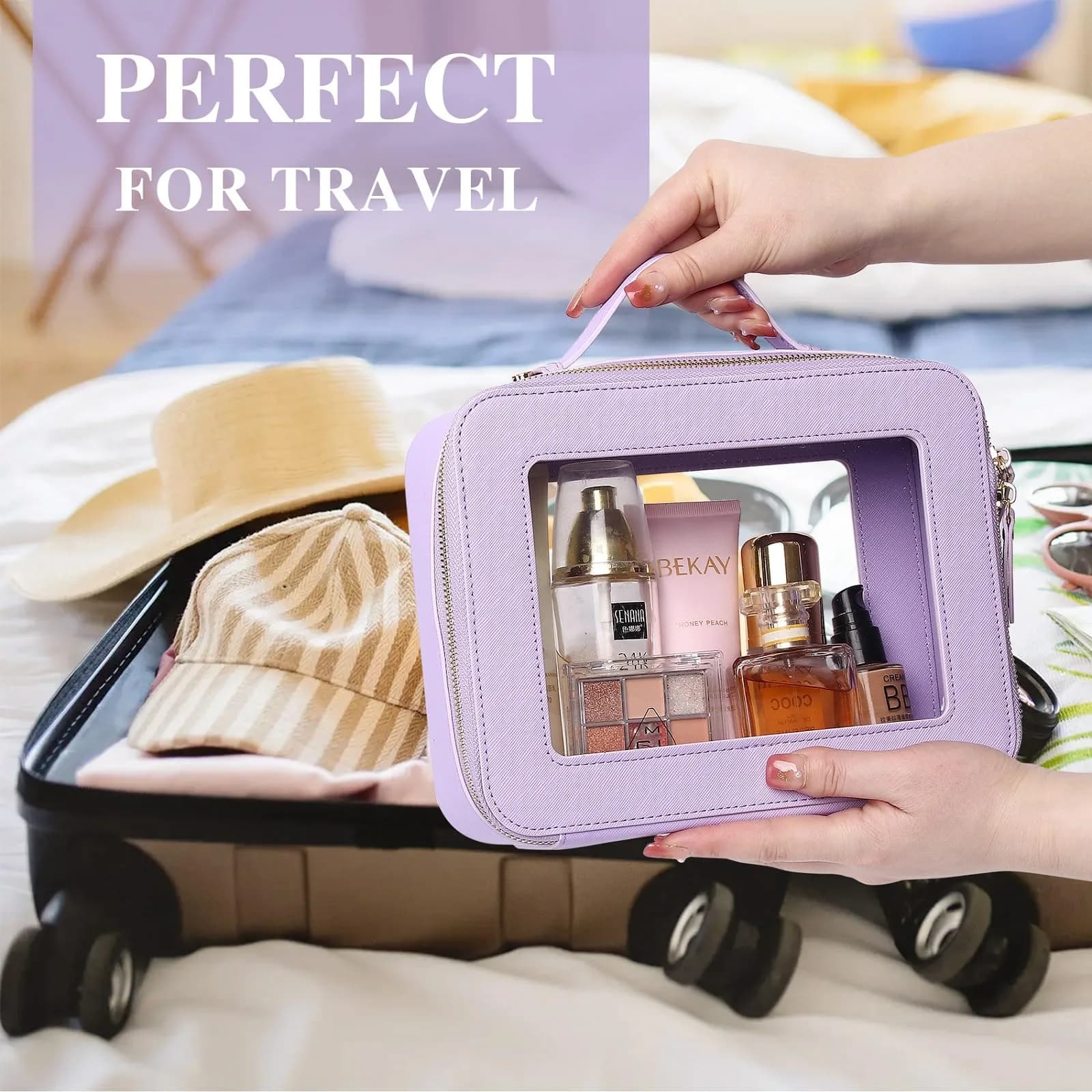 Pinkmik Large C/Purple Clear Makeup Bag | TSA Approved Travel Cosmetic Case - view 4
