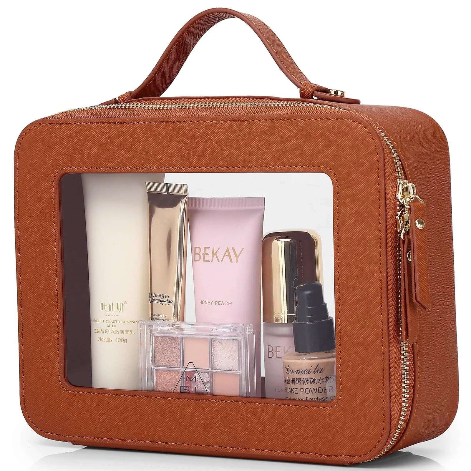 Pinkmik C/Brown Large Clear Makeup Bag - TSA Approved Travel Cosmetic Case - main product image