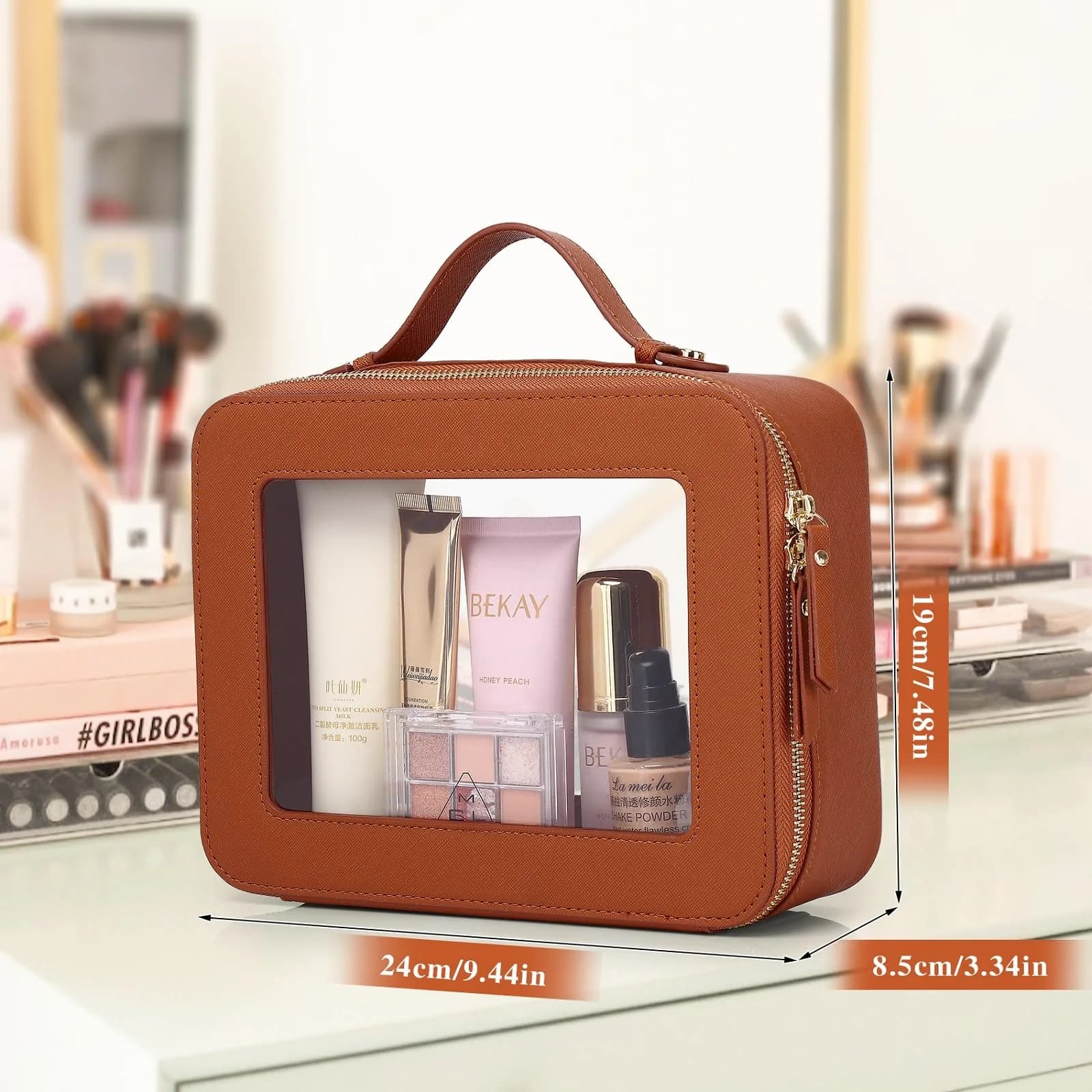 Pinkmik C/Brown Large Clear Makeup Bag - TSA Approved Travel Cosmetic Case - view 3