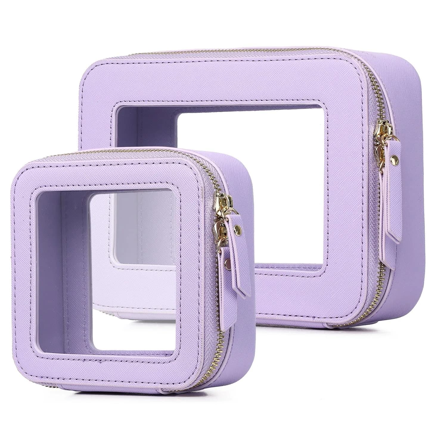 Pinkmik A4/Purple Clear Makeup Bag Set, Medium & Mini Sizes | TSA Approved Travel Cosmetic Case - main product image