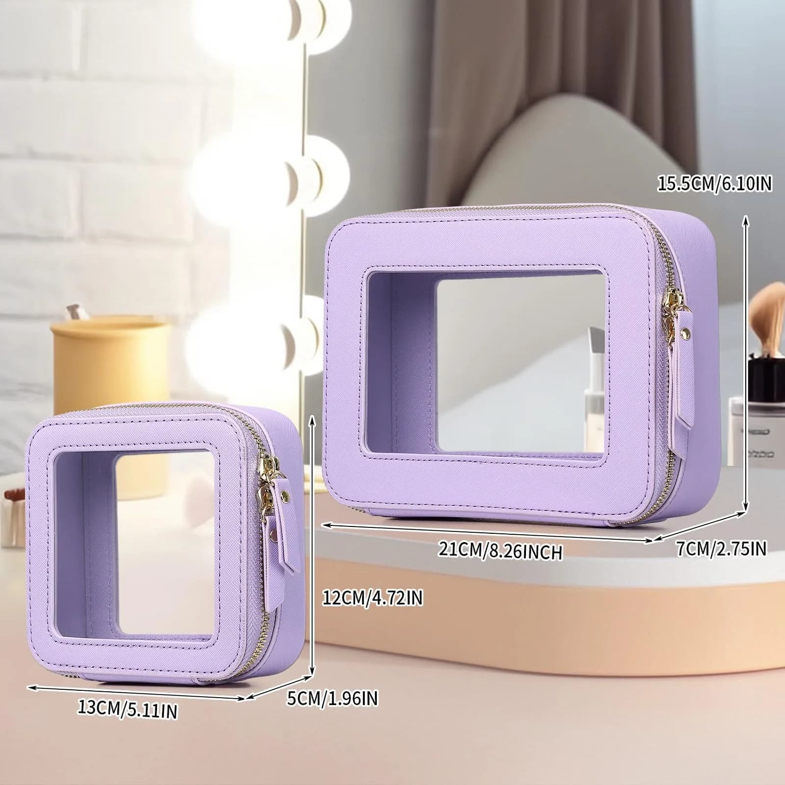 Pinkmik A4/Purple Clear Makeup Bag Set, Medium & Mini Sizes | TSA Approved Travel Cosmetic Case - view 4