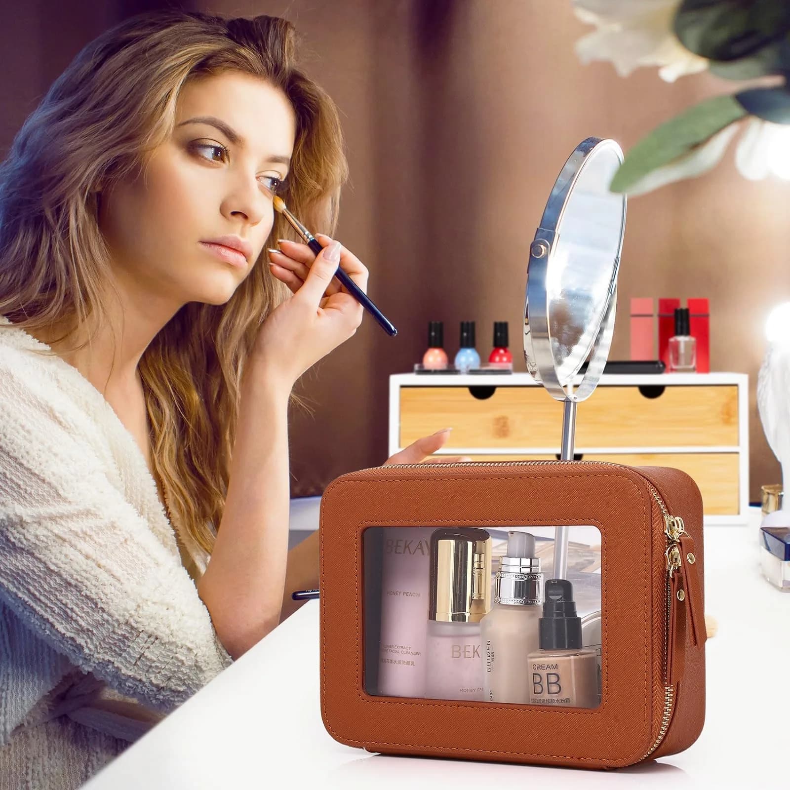 Pinkmik A4/Brown Clear Makeup Bag Set - Medium & Mini Sizes | TSA Approved Travel Cosmetic Case - view 3