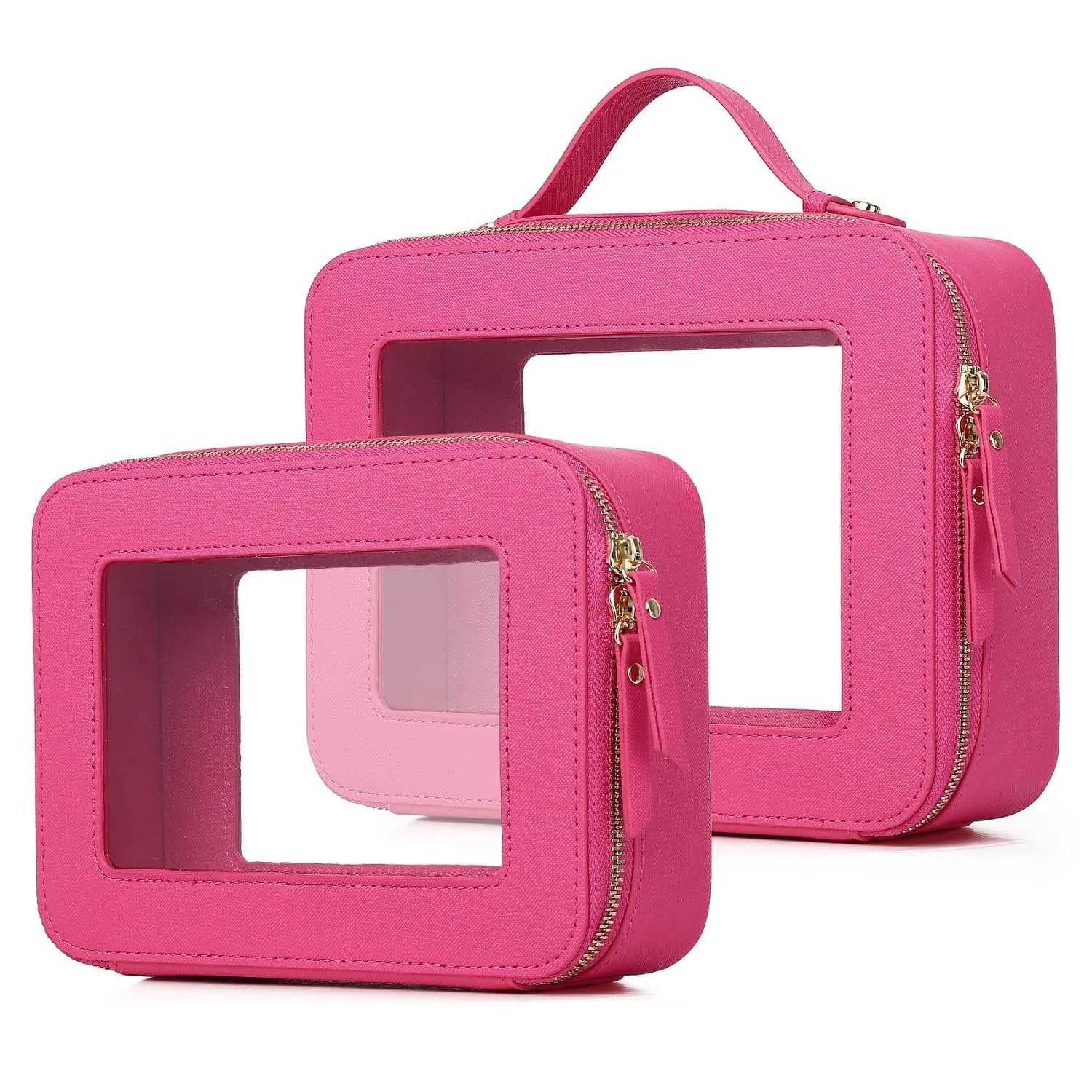 Pinkmik Fuxia Clear Makeup Bag Set - Medium and Large Sizes | TSA Approved Travel Cosmetic Cases - main product image