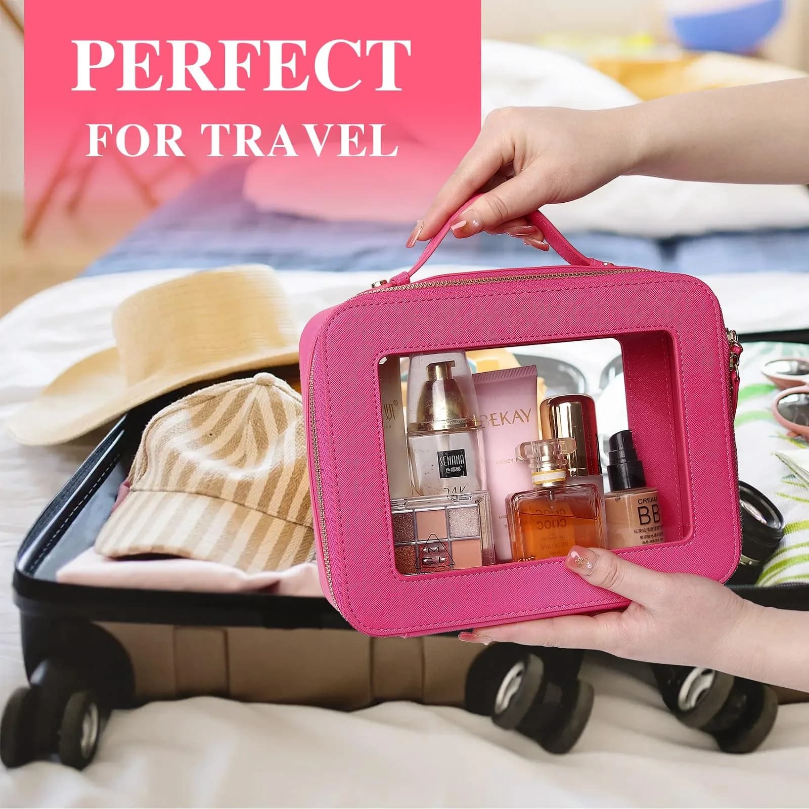 Pinkmik Fuxia Clear Makeup Bag Set - Medium and Large Sizes | TSA Approved Travel Cosmetic Cases - view 4