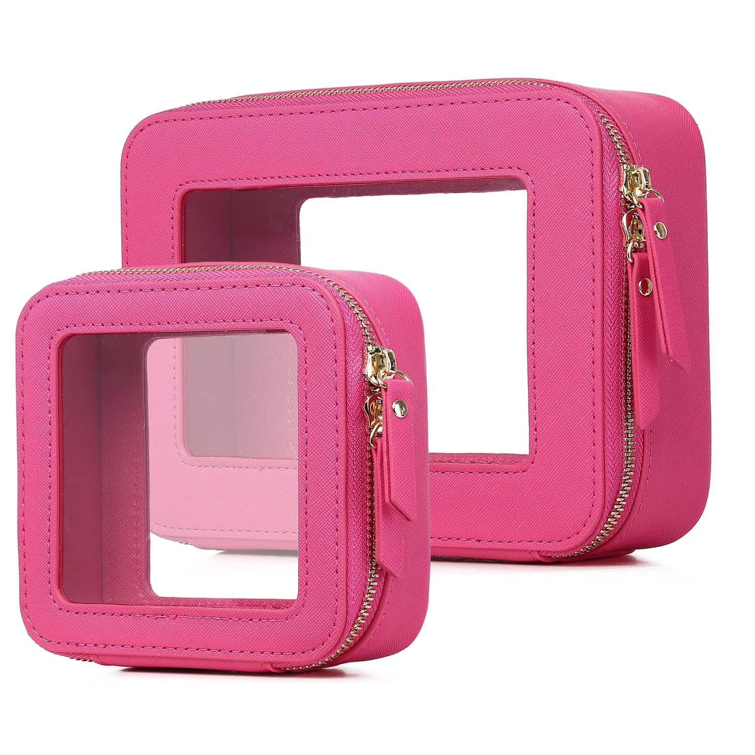 Pinkmik A4/Fuxia Clear Makeup Bag Set, Medium and Mini Sizes | TSA Approved Travel Cosmetic Case - main product image
