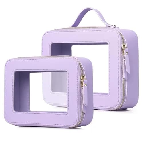 Pinkmik Clear Makeup Bag Set, Purple, M+L | TSA Approved Travel Cosmetic Organizer thumbnail 1