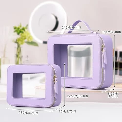 Pinkmik Clear Makeup Bag Set, Purple, M+L | TSA Approved Travel Cosmetic Organizer thumbnail 2