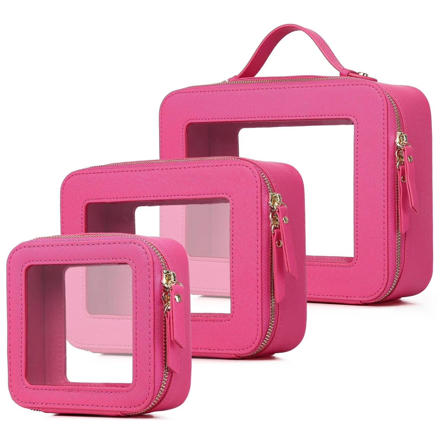 Pinkmik A5/Fuxia Clear Makeup Bag Set, L+M+MINI (3-Piece) | TSA Approved Travel Cosmetic Case - main product image