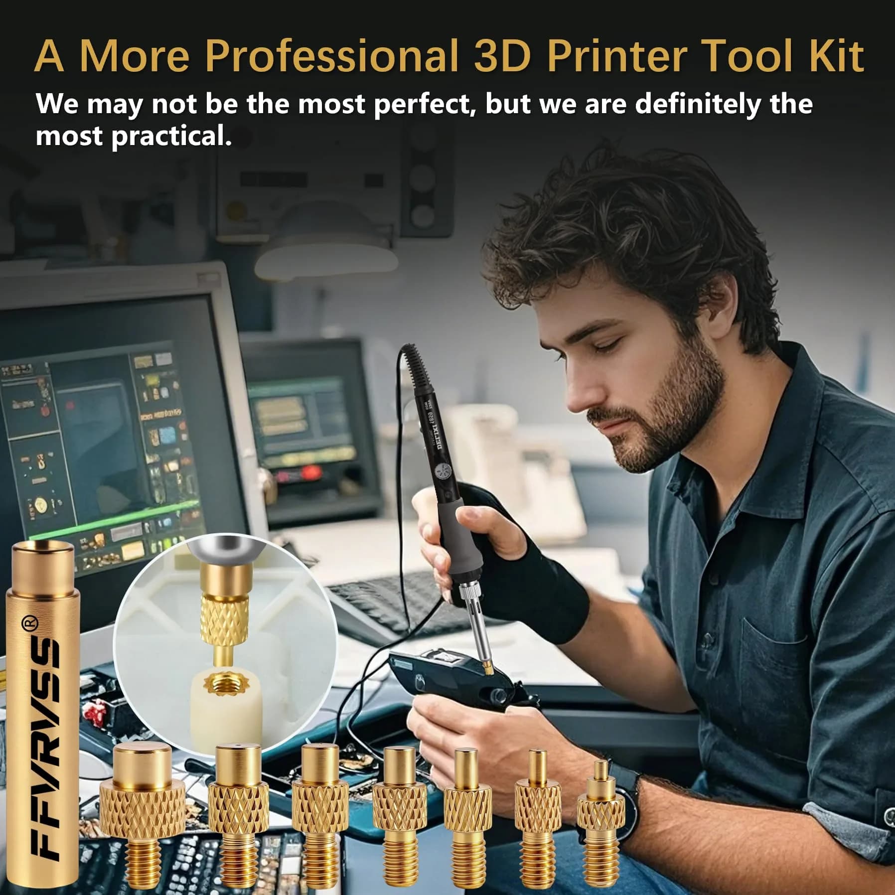 FFVRVSS Heat Set Insert Tool Tips M2-M8 | Precision Brass Construction for 3D Printing - view 5