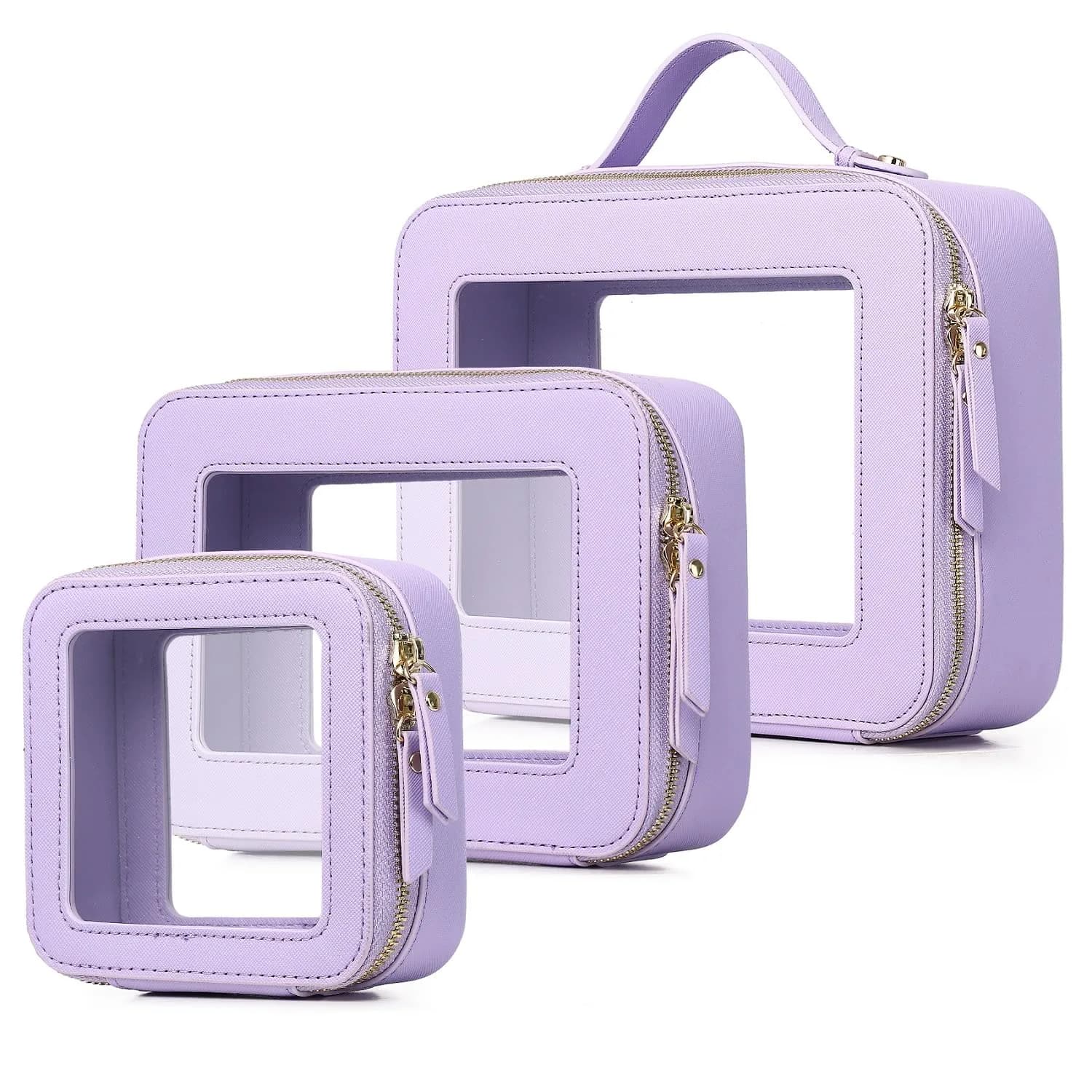 Pinkmik A5/Purple Clear Makeup Bag Set, L+M+MINI (3-Piece) | TSA Approved Travel Cosmetic Case - main product image