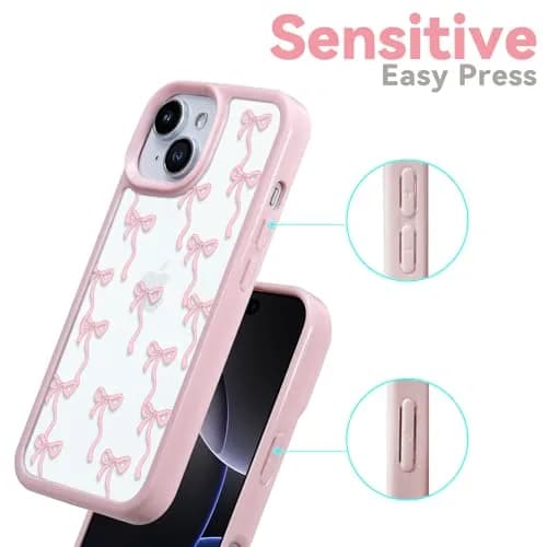 Yetagso Bow Case for iPhone 15 Plus & 14 Plus | Slim Fit Pink Glitter Bow Phone Cover thumbnail 4