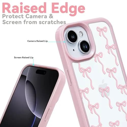 Yetagso Bow Case for iPhone 15 Plus & 14 Plus | Slim Fit Pink Glitter Bow Phone Cover thumbnail 5