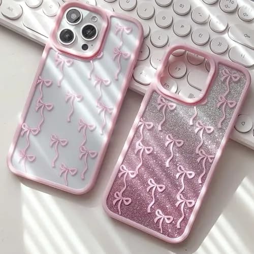 Yetagso Bow Case for iPhone 15 Plus & 14 Plus | Slim Fit Pink Glitter Bow Phone Cover thumbnail 6