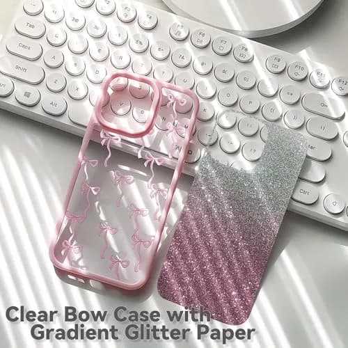 Yetagso Bow Case for iPhone 15 Plus & 14 Plus | Slim Fit Pink Glitter Bow Phone Cover thumbnail 2