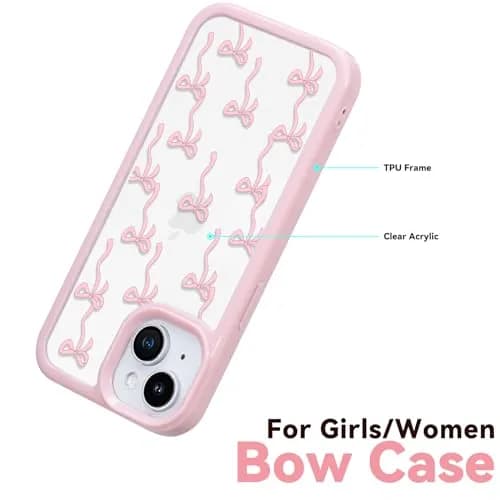 Yetagso Bow Case for iPhone 15 Plus & 14 Plus | Slim Fit Pink Glitter Bow Phone Cover thumbnail 3