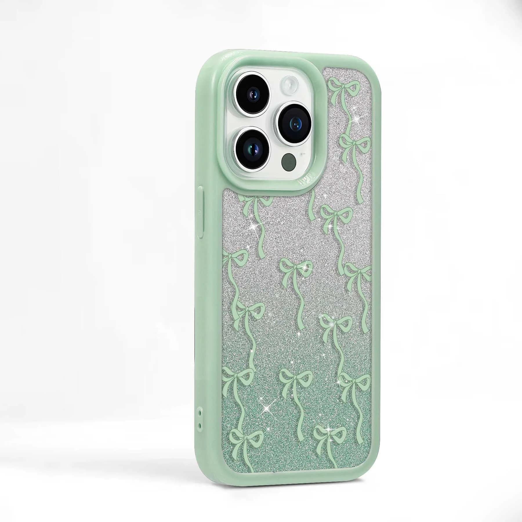 Yetagso Bow Case for iPhone 15 Pro Max | Slim Fit Glitter Bow Phone Cover for Women & Girls